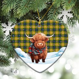 Scottish Fraser (of Lovat) Yellow Tartan Christmas Ceramic Ornament - Highland Cows Snow Style - Tartan Christmas Ornaments Scottish Plaid Tartan Plaid - ScotsTee - scotstee.com