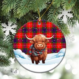 Scottish Fraser (of Lovat) Modern Tartan Christmas Ceramic Ornament - Highland Cows Snow Style - Tartan Christmas Ornaments Scottish Plaid Tartan Plaid - ScotsTee - scotstee.com