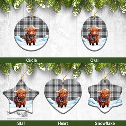 Scottish Glen Tartan Christmas Ceramic Ornament - Highland Cows Snow Style - Tartan Christmas Ornaments Scottish Plaid Tartan Plaid - ScotsTee - scotstee.com