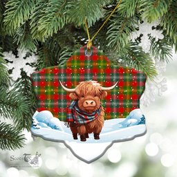 Scottish Forrester Tartan Christmas Ceramic Ornament - Highland Cows Snow Style - Tartan Christmas Ornaments Scottish Plaid Tartan Plaid - ScotsTee - scotstee.com