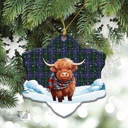 Scottish Cooper Tartan Christmas Ceramic Ornament - Highland Cows Snow Style - Tartan Christmas Ornaments Scottish Plaid Tartan Plaid - ScotsTee - scotstee.com