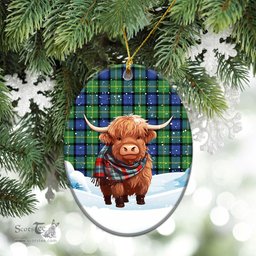 Scottish Gordon Old Ancient Tartan Christmas Ceramic Ornament - Highland Cows Snow Style - Tartan Christmas Ornaments Scottish Plaid Tartan Plaid - ScotsTee - scotstee.com