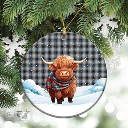 Scottish Gladstone Tartan Christmas Ceramic Ornament - Highland Cows Snow Style - Tartan Christmas Ornaments Scottish Plaid Tartan Plaid - ScotsTee - scotstee.com