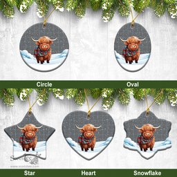 Scottish Gladstone Tartan Christmas Ceramic Ornament - Highland Cows Snow Style - Tartan Christmas Ornaments Scottish Plaid Tartan Plaid - ScotsTee - scotstee.com