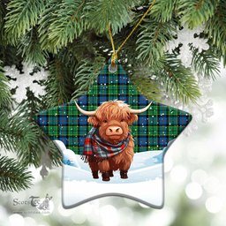 Scottish Forsyth Ancient Tartan Christmas Ceramic Ornament - Highland Cows Snow Style - Tartan Christmas Ornaments Scottish Plaid Tartan Plaid - ScotsTee - scotstee.com