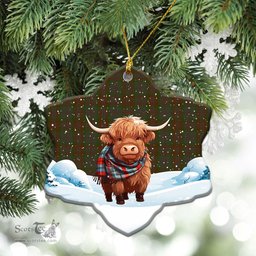 Scottish Gray Tartan Christmas Ceramic Ornament - Highland Cows Snow Style - Tartan Christmas Ornaments Scottish Plaid Tartan Plaid - ScotsTee - scotstee.com