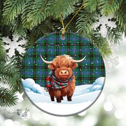 Scottish Davidson Ancient Tartan Christmas Ceramic Ornament - Highland Cows Snow Style - Tartan Christmas Ornaments Scottish Plaid Tartan Plaid - ScotsTee - scotstee.com