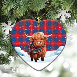 Scottish Galloway Red Tartan Christmas Ceramic Ornament - Highland Cows Snow Style - Tartan Christmas Ornaments Scottish Plaid Tartan Plaid - ScotsTee - scotstee.com