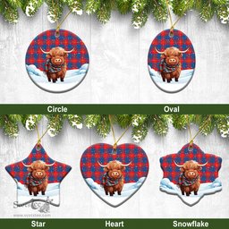 Scottish Galloway Red Tartan Christmas Ceramic Ornament - Highland Cows Snow Style - Tartan Christmas Ornaments Scottish Plaid Tartan Plaid - ScotsTee - scotstee.com