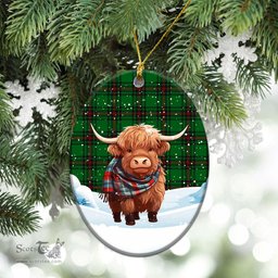 Scottish Halkett Tartan Christmas Ceramic Ornament - Highland Cows Snow Style - Tartan Christmas Ornaments Scottish Plaid Tartan Plaid - ScotsTee - scotstee.com