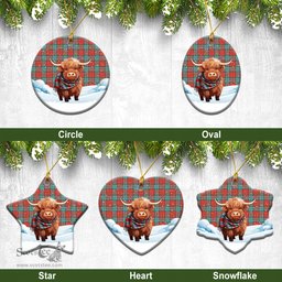 Scottish Dunbar Ancient Tartan Christmas Ceramic Ornament - Highland Cows Snow Style - Tartan Christmas Ornaments Scottish Plaid Tartan Plaid - ScotsTee - scotstee.com