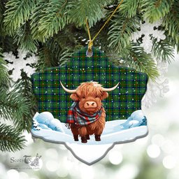 Scottish Cranstoun Tartan Christmas Ceramic Ornament - Highland Cows Snow Style - Tartan Christmas Ornaments Scottish Plaid Tartan Plaid - ScotsTee - scotstee.com
