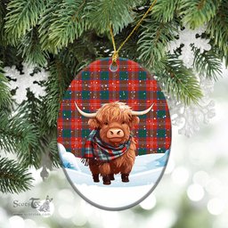 Scottish Chisholm Ancient Tartan Christmas Ceramic Ornament - Highland Cows Snow Style - Tartan Christmas Ornaments Scottish Plaid Tartan Plaid - ScotsTee - scotstee.com