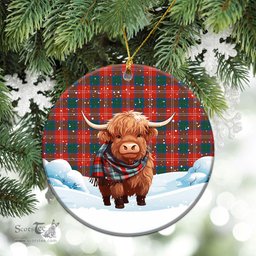 Scottish Chisholm Ancient Tartan Christmas Ceramic Ornament - Highland Cows Snow Style - Tartan Christmas Ornaments Scottish Plaid Tartan Plaid - ScotsTee - scotstee.com