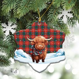 Scottish Chisholm Ancient Tartan Christmas Ceramic Ornament - Highland Cows Snow Style - Tartan Christmas Ornaments Scottish Plaid Tartan Plaid - ScotsTee - scotstee.com