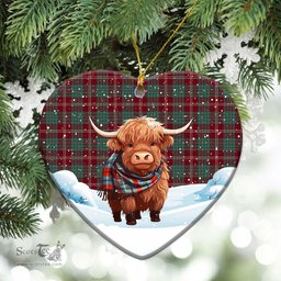 Scottish Crawford Modern Tartan Christmas Ceramic Ornament - Highland Cows Snow Style - Tartan Christmas Ornaments Scottish Plaid Tartan Plaid - ScotsTee - scotstee.com