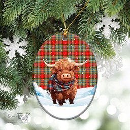 Scottish Chattan Tartan Christmas Ceramic Ornament - Highland Cows Snow Style - Tartan Christmas Ornaments Scottish Plaid Tartan Plaid - ScotsTee - scotstee.com