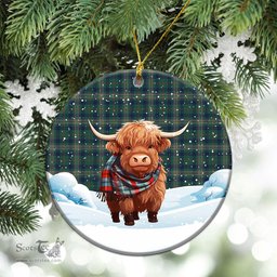 Scottish Kennedy Modern Tartan Christmas Ceramic Ornament - Highland Cows Snow Style - Tartan Christmas Ornaments Scottish Plaid Tartan Plaid - ScotsTee - scotstee.com