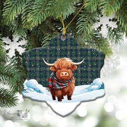Scottish Kennedy Modern Tartan Christmas Ceramic Ornament - Highland Cows Snow Style - Tartan Christmas Ornaments Scottish Plaid Tartan Plaid - ScotsTee - scotstee.com