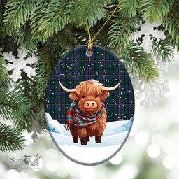 Scottish Hope Tartan Christmas Ceramic Ornament - Highland Cows Snow Style - Tartan Christmas Ornaments Scottish Plaid Tartan Plaid - ScotsTee - scotstee.com
