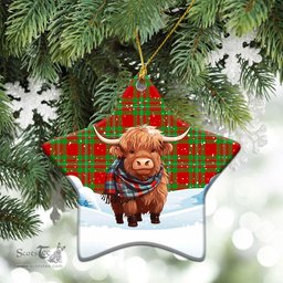 Scottish Grierson Tartan Christmas Ceramic Ornament - Highland Cows Snow Style - Tartan Christmas Ornaments Scottish Plaid Tartan Plaid - ScotsTee - scotstee.com