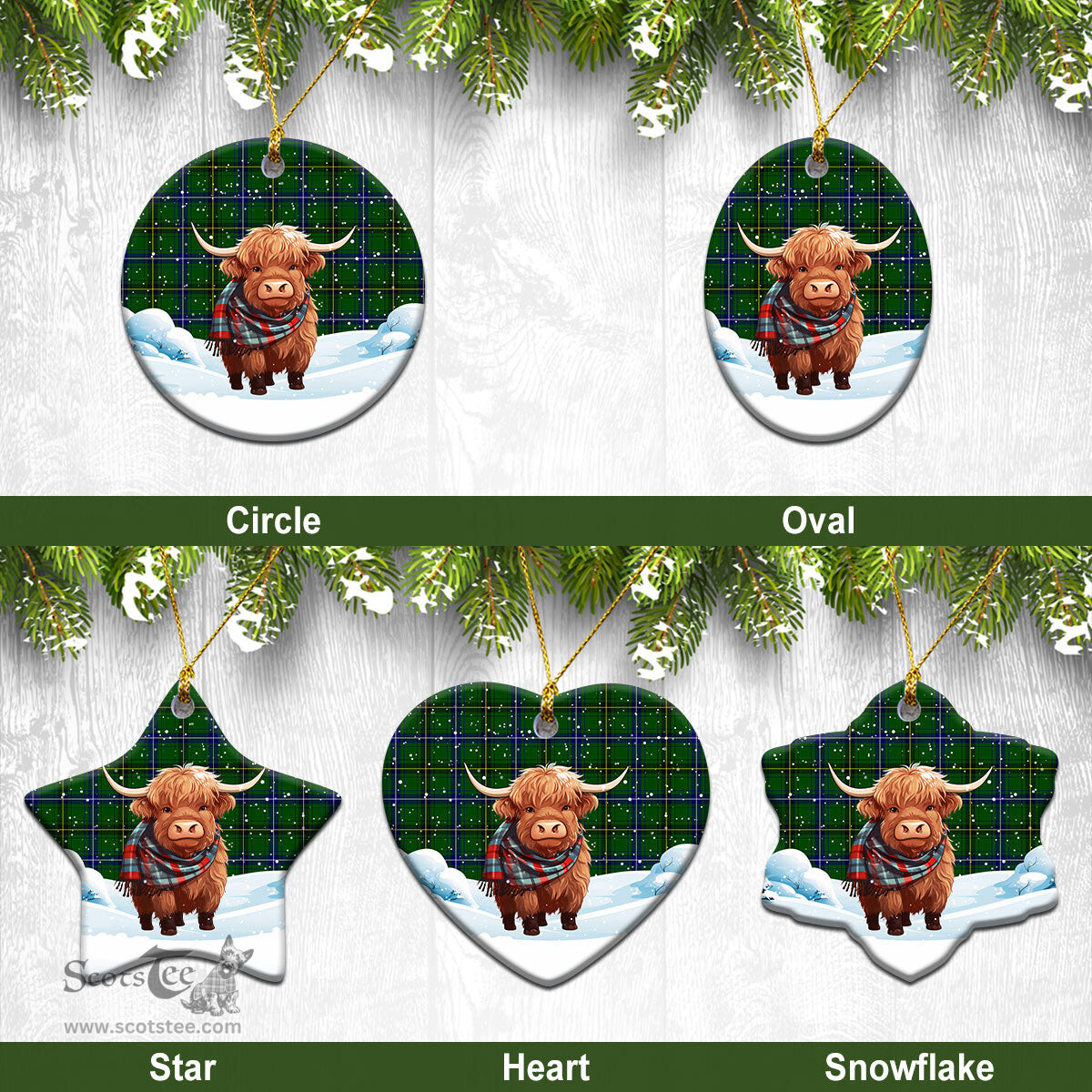 Scottish Henderson Modern Tartan Christmas Ceramic Ornament - Highland Cows Snow Style - Tartan Christmas Ornaments Scottish Plaid Tartan Plaid - ScotsTee - scotstee.com