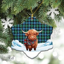 Scottish Galbraith Ancient Tartan Christmas Ceramic Ornament - Highland Cows Snow Style - Tartan Christmas Ornaments Scottish Plaid Tartan Plaid - ScotsTee - scotstee.com