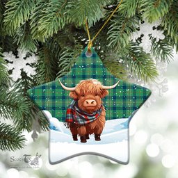 Scottish Kennedy Ancient Tartan Christmas Ceramic Ornament - Highland Cows Snow Style - Tartan Christmas Ornaments Scottish Plaid Tartan Plaid - ScotsTee - scotstee.com