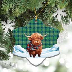 Scottish Kennedy Ancient Tartan Christmas Ceramic Ornament - Highland Cows Snow Style - Tartan Christmas Ornaments Scottish Plaid Tartan Plaid - ScotsTee - scotstee.com