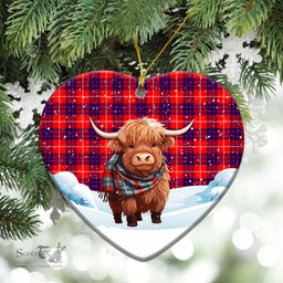 Scottish Hamilton Modern Tartan Christmas Ceramic Ornament - Highland Cows Snow Style - Tartan Christmas Ornaments Scottish Plaid Tartan Plaid - ScotsTee - scotstee.com