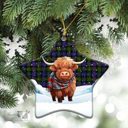 Scottish Fleming Tartan Christmas Ceramic Ornament - Highland Cows Snow Style - Tartan Christmas Ornaments Scottish Plaid Tartan Plaid - ScotsTee - scotstee.com