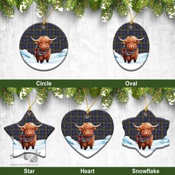 Scottish Fletcher of Dunans Tartan Christmas Ceramic Ornament - Highland Cows Snow Style - Tartan Christmas Ornaments Scottish Plaid Tartan Plaid - ScotsTee - scotstee.com