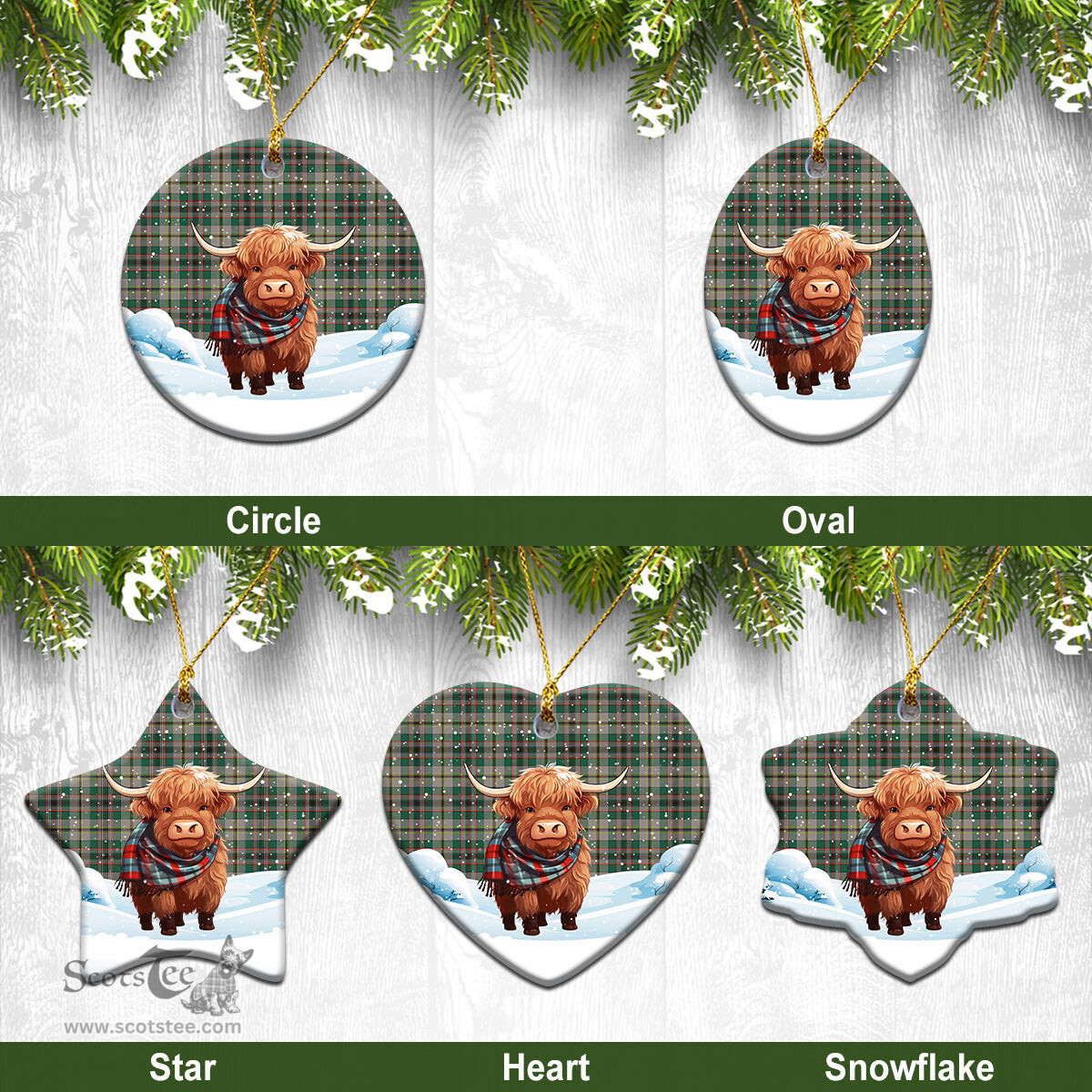 Scottish Craig Ancient Tartan Christmas Ceramic Ornament - Highland Cows Snow Style - Tartan Christmas Ornaments Scottish Plaid Tartan Plaid - ScotsTee - scotstee.com