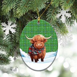 Scottish Currie Tartan Christmas Ceramic Ornament - Highland Cows Snow Style - Tartan Christmas Ornaments Scottish Plaid Tartan Plaid - ScotsTee - scotstee.com