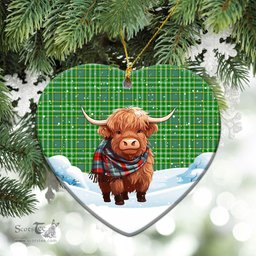 Scottish Currie Tartan Christmas Ceramic Ornament - Highland Cows Snow Style - Tartan Christmas Ornaments Scottish Plaid Tartan Plaid - ScotsTee - scotstee.com