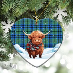 Scottish Falconer Tartan Christmas Ceramic Ornament - Highland Cows Snow Style - Tartan Christmas Ornaments Scottish Plaid Tartan Plaid - ScotsTee - scotstee.com