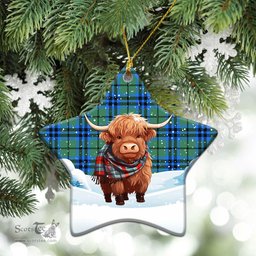 Scottish Falconer Tartan Christmas Ceramic Ornament - Highland Cows Snow Style - Tartan Christmas Ornaments Scottish Plaid Tartan Plaid - ScotsTee - scotstee.com