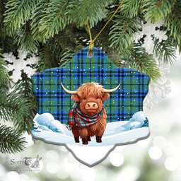 Scottish Falconer Tartan Christmas Ceramic Ornament - Highland Cows Snow Style - Tartan Christmas Ornaments Scottish Plaid Tartan Plaid - ScotsTee - scotstee.com