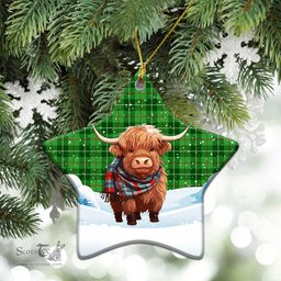 Scottish Clephan (or Clephane) Tartan Christmas Ceramic Ornament - Highland Cows Snow Style - Tartan Christmas Ornaments Scottish Plaid Tartan Plaid - ScotsTee - scotstee.com