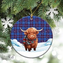 Scottish Elliot Modern Tartan Christmas Ceramic Ornament - Highland Cows Snow Style - Tartan Christmas Ornaments Scottish Plaid Tartan Plaid - ScotsTee - scotstee.com