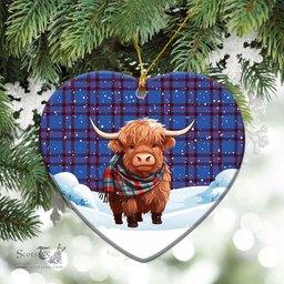 Scottish Elliot Modern Tartan Christmas Ceramic Ornament - Highland Cows Snow Style - Tartan Christmas Ornaments Scottish Plaid Tartan Plaid - ScotsTee - scotstee.com