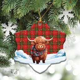 Scottish Hay Modern Tartan Christmas Ceramic Ornament - Highland Cows Snow Style - Tartan Christmas Ornaments Scottish Plaid Tartan Plaid - ScotsTee - scotstee.com