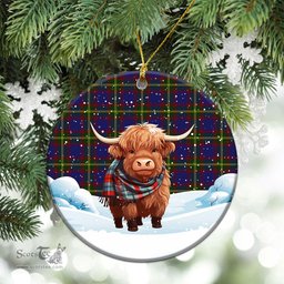 Scottish Durie Tartan Christmas Ceramic Ornament - Highland Cows Snow Style - Tartan Christmas Ornaments Scottish Plaid Tartan Plaid - ScotsTee - scotstee.com