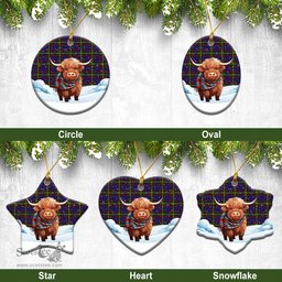 Scottish Durie Tartan Christmas Ceramic Ornament - Highland Cows Snow Style - Tartan Christmas Ornaments Scottish Plaid Tartan Plaid - ScotsTee - scotstee.com