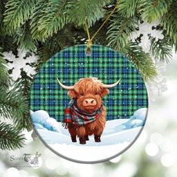 Scottish Graham of Montrose Ancient Tartan Christmas Ceramic Ornament - Highland Cows Snow Style - Tartan Christmas Ornaments Scottish Plaid Tartan Plaid - ScotsTee - scotstee.com