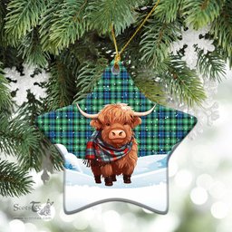 Scottish Graham of Montrose Ancient Tartan Christmas Ceramic Ornament - Highland Cows Snow Style - Tartan Christmas Ornaments Scottish Plaid Tartan Plaid - ScotsTee - scotstee.com