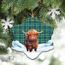 Scottish Graham of Montrose Ancient Tartan Christmas Ceramic Ornament - Highland Cows Snow Style - Tartan Christmas Ornaments Scottish Plaid Tartan Plaid - ScotsTee - scotstee.com