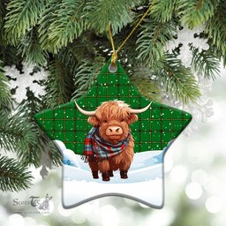 Scottish Don Tartan Christmas Ceramic Ornament - Highland Cows Snow Style - Tartan Christmas Ornaments Scottish Plaid Tartan Plaid - ScotsTee - scotstee.com