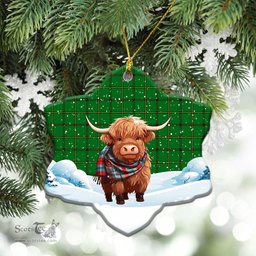 Scottish Don Tartan Christmas Ceramic Ornament - Highland Cows Snow Style - Tartan Christmas Ornaments Scottish Plaid Tartan Plaid - ScotsTee - scotstee.com
