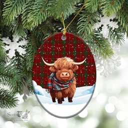 Scottish Carruthers Tartan Christmas Ceramic Ornament - Highland Cows Snow Style - Tartan Christmas Ornaments Scottish Plaid Tartan Plaid - ScotsTee - scotstee.com